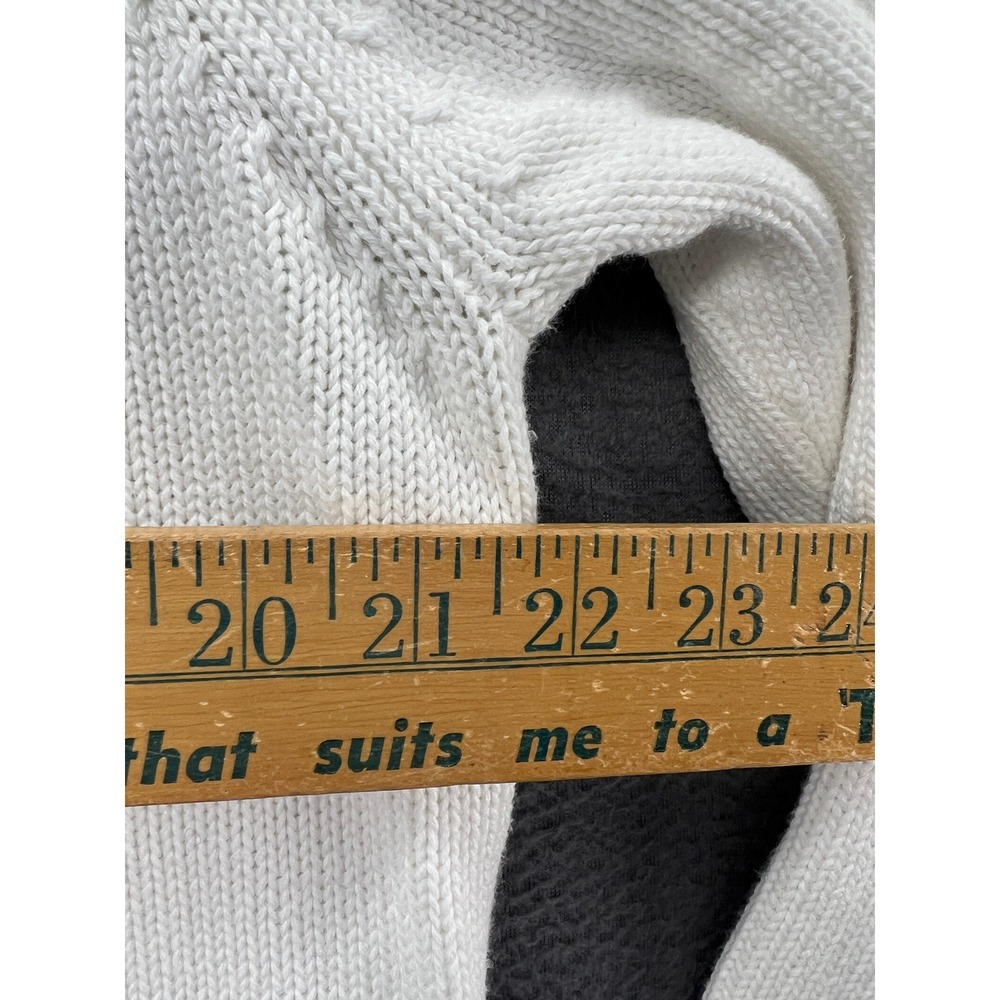 Lands End Sweater Mens White Cotton V-Neck Nautical Whale Patch Size L 42-44 - Picture 5 of 9